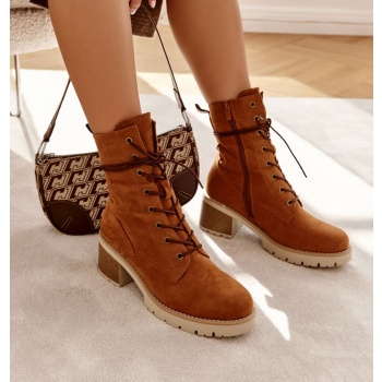 women`s warm boots on high heel camel σε προσφορά