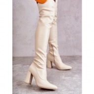  leather high heel boots beige casto