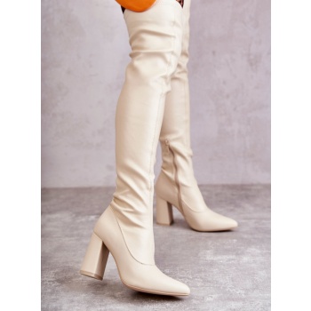 leather high heel boots beige casto σε προσφορά