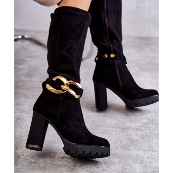 suede boots with detachable chain black σε προσφορά