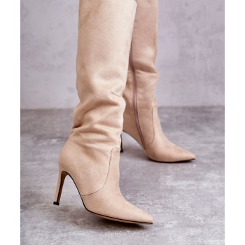 suede high heel boots beige carite σε προσφορά