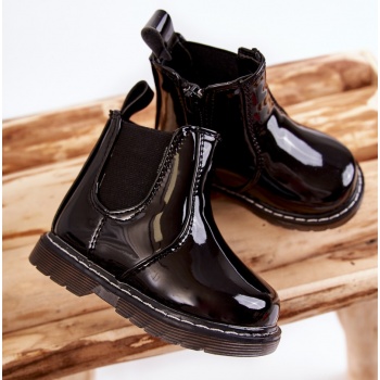 children`s laquered warm boots black