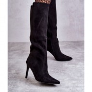  suede high heel boots black carite