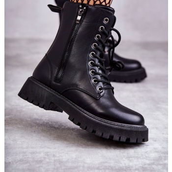 leather warm boots workers tied black σε προσφορά