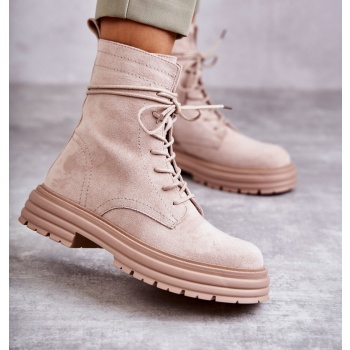 women`s suede boots tied beige afra σε προσφορά