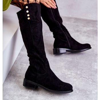 warm suede flat heel boots black laura σε προσφορά