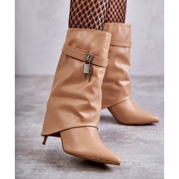 leather slip-on boots on a high heel σε προσφορά