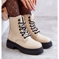  women`s leather boots workers light beige denila