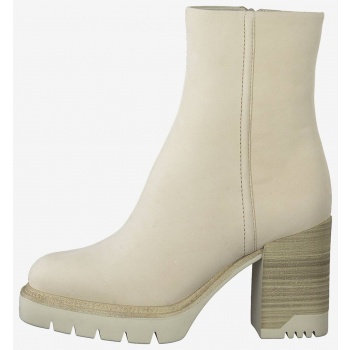 cream leather heeled ankle boots σε προσφορά