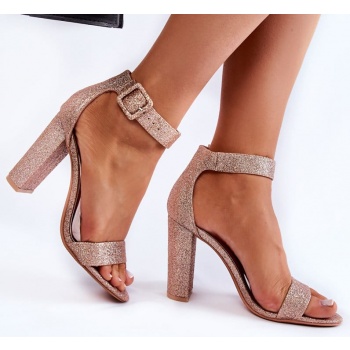 women`s sandals on a heel gold glitter σε προσφορά