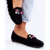  women`s suede loafers with decorations black janetta