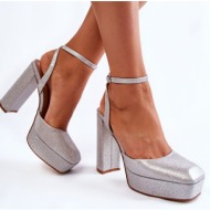  women`s sandals glitter on a heel silver rosel