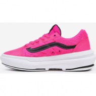  neon pink women`s sneakers with leather details vans - women