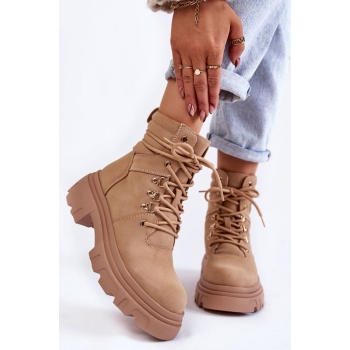 leather warm lace-up boots beige merisha σε προσφορά