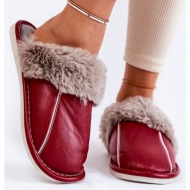  women`s leather slippers with fur red rossa