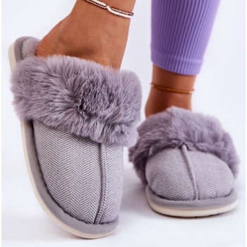women`s warm slippers with fur grey σε προσφορά