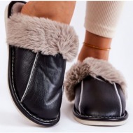  women`s leather slippers with fur black rossa