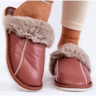  women`s leather slippers with fur dark pink rossa