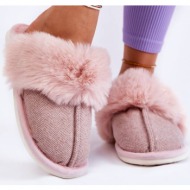  women`s warm slippers with fur beige and pink franco
