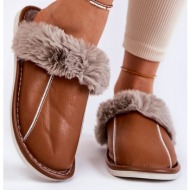  women`s leather slippers with fur brown rossa