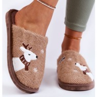  women`s christmas slippers with reindeer brown millio