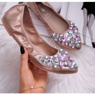  leather ballerinas with stones pink gold crystal