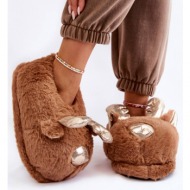  women`s fur slip-on reindeer slippers brown comet