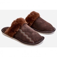  men`s warm slippers with fur brown aron