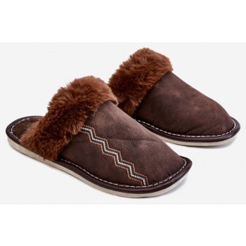 men`s warm slippers with fur brown aron σε προσφορά