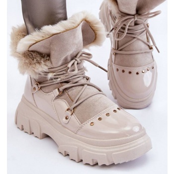 women`s boots with fur lace-up light σε προσφορά