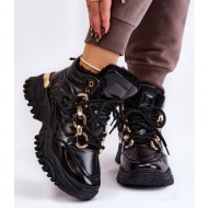  women`s insulated sports boots lace-up trappers black bastini