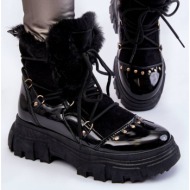  women`s boots with fur lace-up black merron