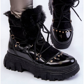 women`s boots with fur lace-up black σε προσφορά