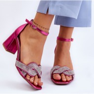  sandals on a low heel with rhinestones fuchsia monra