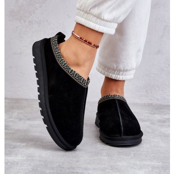 suede women`s slippers with fur black σε προσφορά