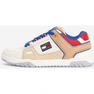  beige and white men`s leather sneakers tommy jeans - men