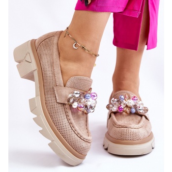 women`s moccasins with ornaments beige σε προσφορά