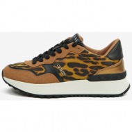  brown women`s patterned sneakers with leather details guess - women