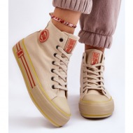  women`s high textile sneakers on the big star platform ll274187 beige