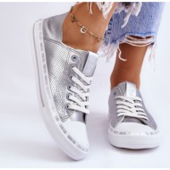  women`s leather low sneakers big star ll274016 silver