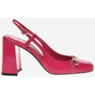  dark pink women`s leather heeled sandals love moschino - women