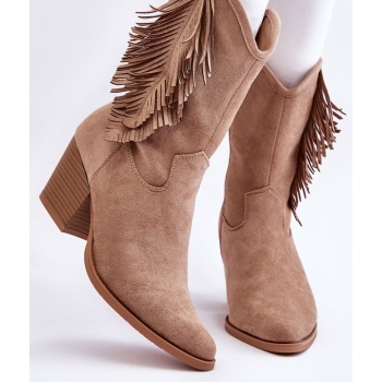 women`s low suede cowboy boots beige σε προσφορά