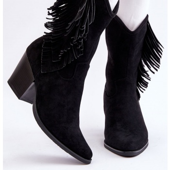 women`s low suede cowboy boots black σε προσφορά