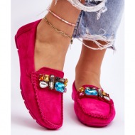  women`s suede loafers with fuchsia lucille crystals