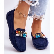  women`s suede loafers with crystals navy blue lucille