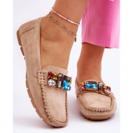  women`s suede loafers with crystals beige lucille