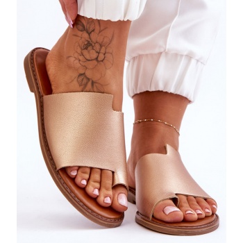 women`s leather flip-flops gold amite σε προσφορά