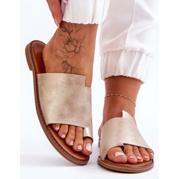 women`s leather flip-flops light gold σε προσφορά