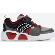  red and grey boys sneakers with glowing sole geox - boys