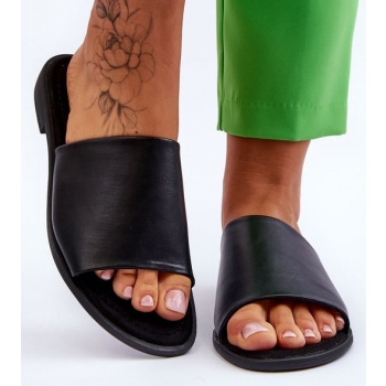 women`s plain leather slippers black σε προσφορά